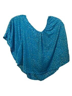 no boundaries crop blue short sleeve shirt animal print sheer 3-5 small READ